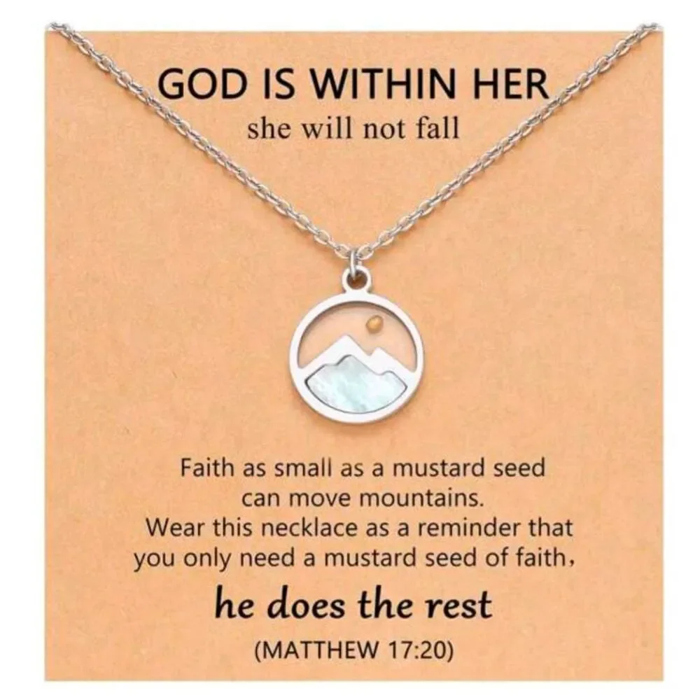Ladies Faith Mustard Seed Silver Circle Mountain Necklace - Fashionable